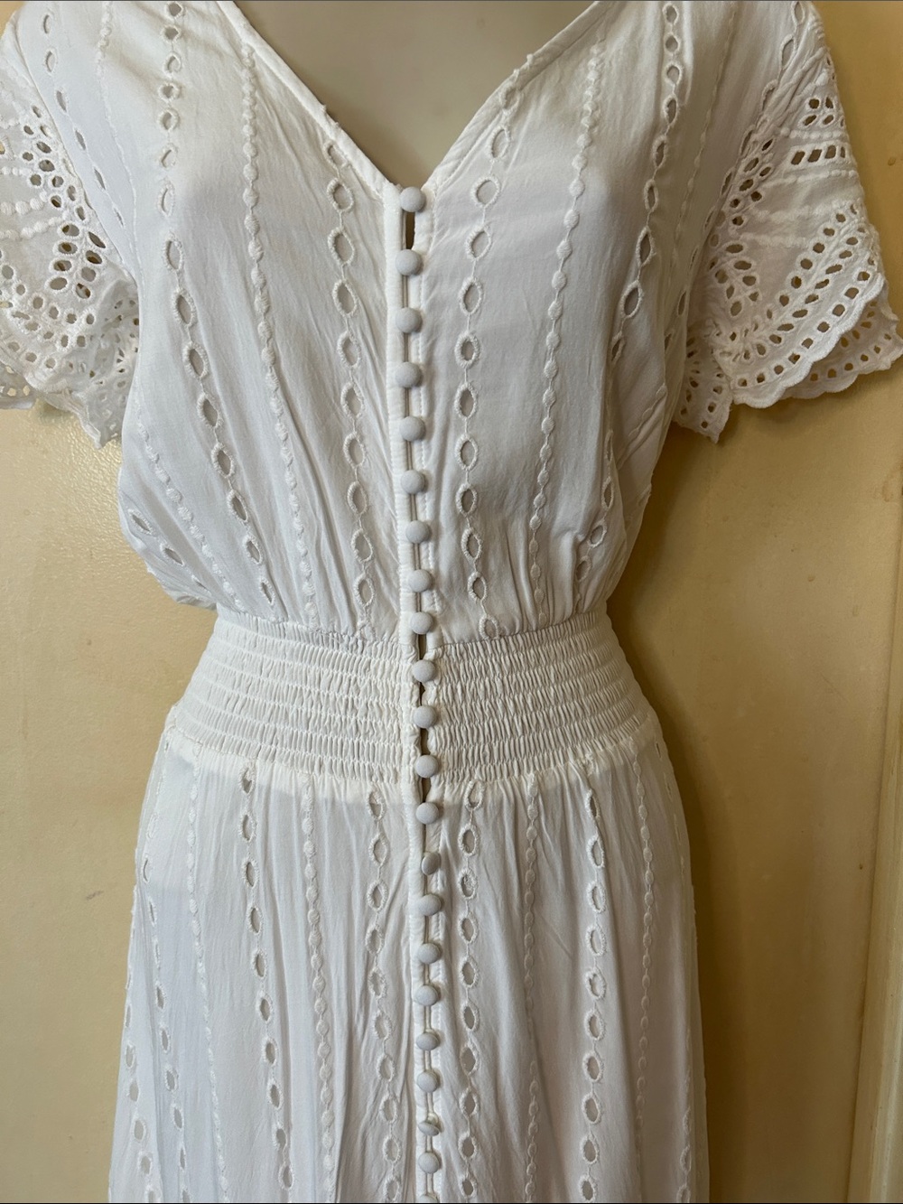 Young Fabulous & Broke White Eyelet Button-Front Maxi Dress size M - Picture 4 of 14